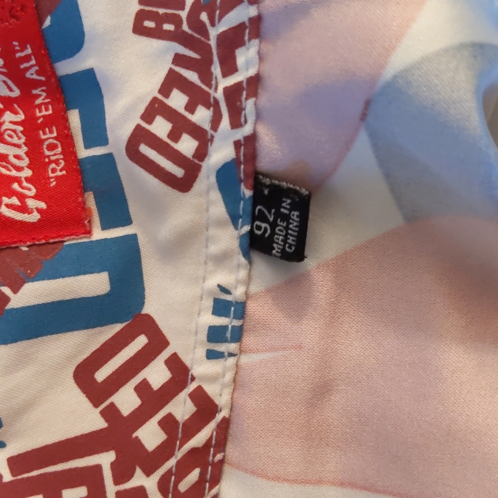 Golden Breed Men Board Shorts Size 92 Blue Red Hawaiian Print Pocket Hook & Loop - Picture 9 of 11